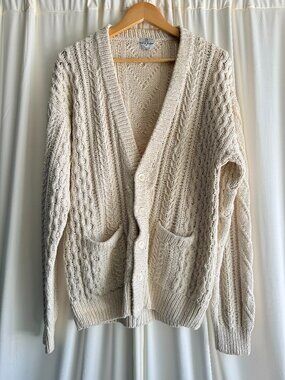 Vintage Neiman Marcus 100% Silk Cable Knit Cardigan Sweater Cream Size Small